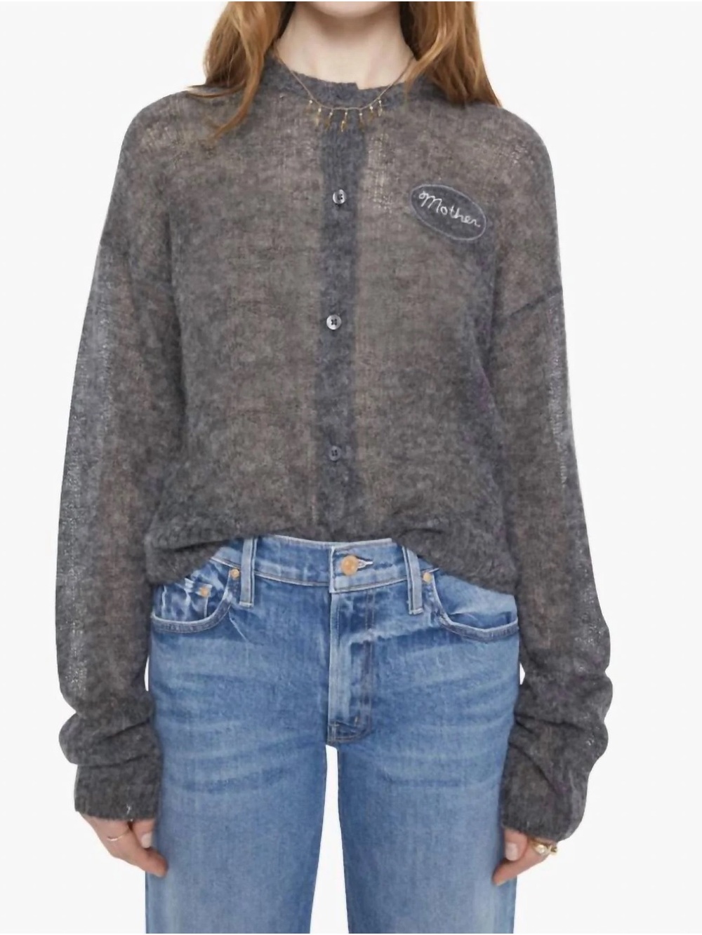 MOTHER Crop Cardigan Grey